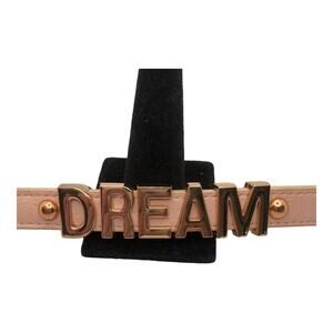 BCBGeneration Stylish Pink Leather “DREAM” Charm Bracelet with Snap Closure